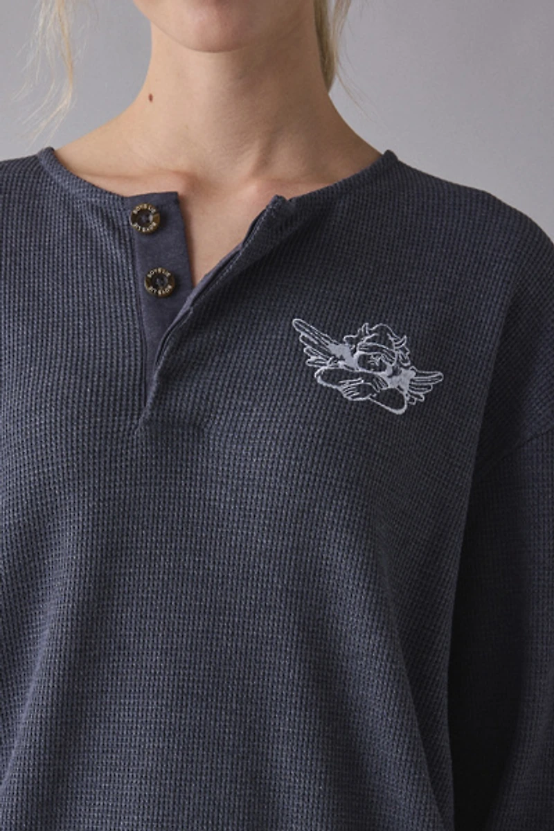 Boys Lie Read Receipts Graphic Charcoal Waffle Knit Pullover