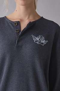 Boys Lie Read Receipts Graphic Charcoal Waffle Knit Pullover