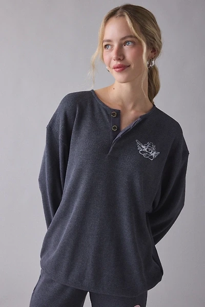 Boys Lie Read Receipts Graphic Charcoal Waffle Knit Pullover