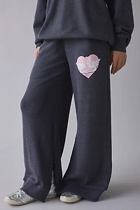 Boys Lie MM Read Receipts Graphic Charcoal Waffle Knit Wide Leg Pant