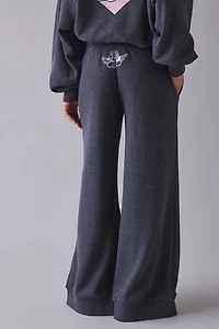 Boys Lie MM Read Receipts Graphic Charcoal Waffle Knit Wide Leg Pant