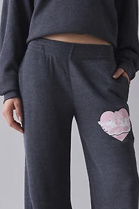 Boys Lie MM Read Receipts Graphic Charcoal Waffle Knit Wide Leg Pant