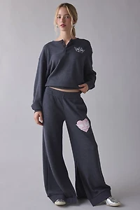 Boys Lie MM Read Receipts Graphic Charcoal Waffle Knit Wide Leg Pant