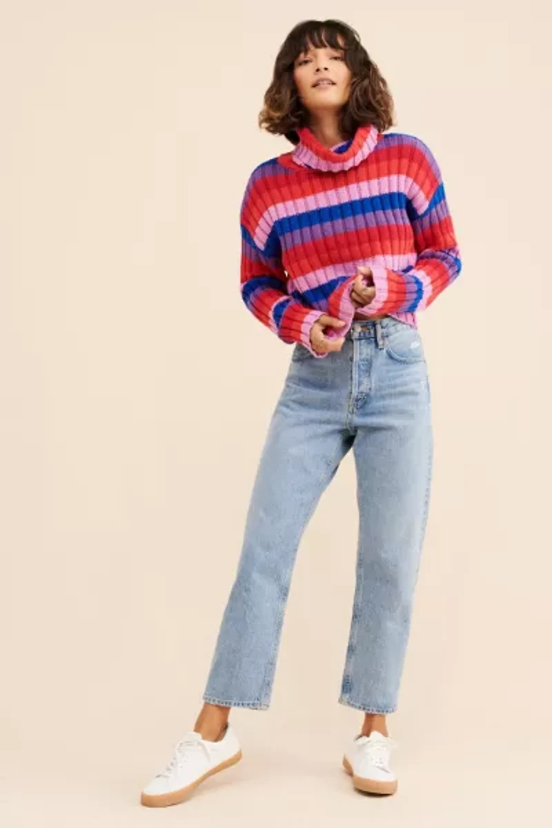 Glamorous Striped Crop Turtleneck