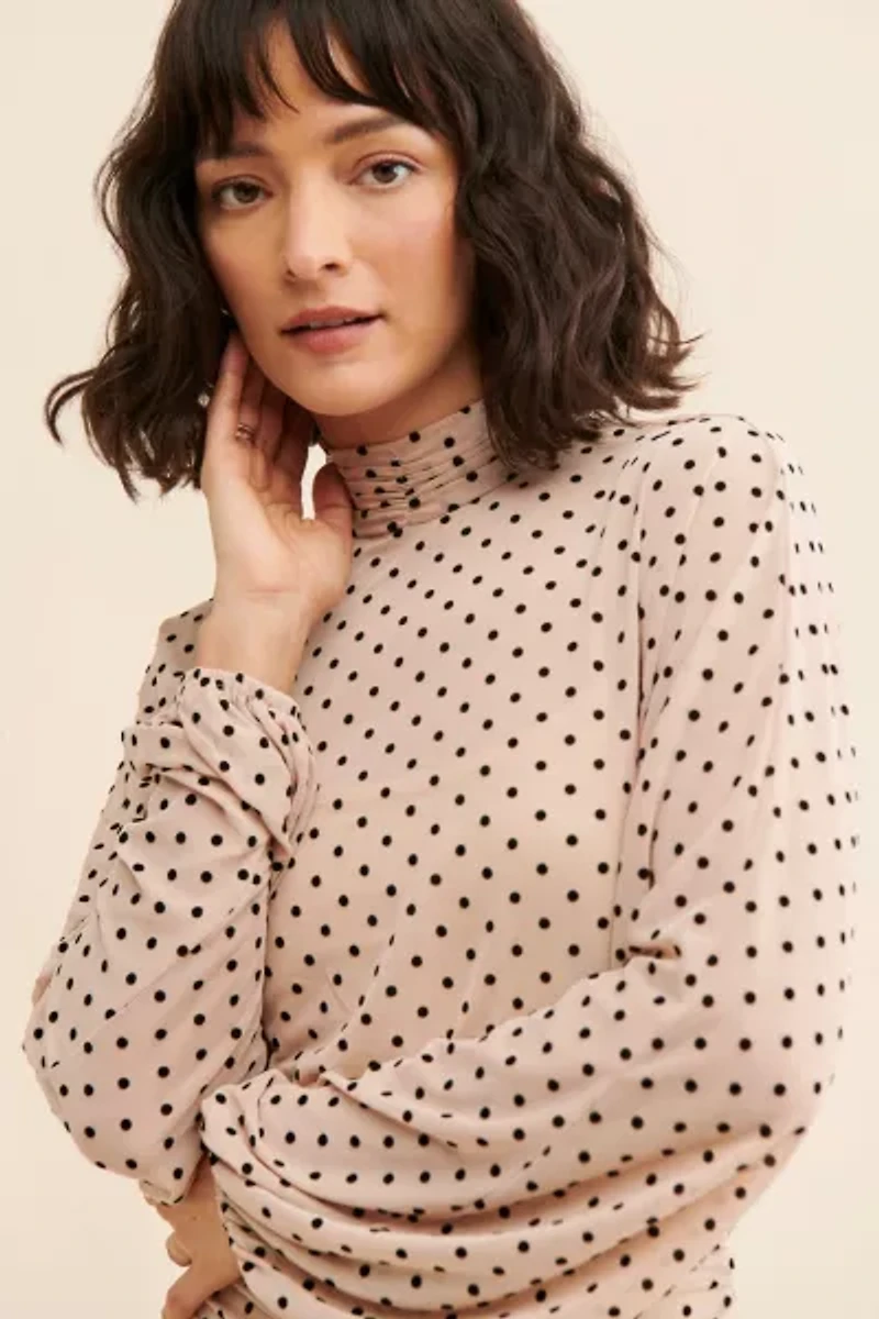 4SI3NNA Polka Dot Ruched Mini Dress
