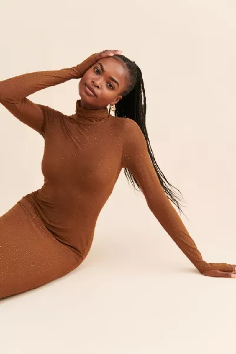 AFRM Shailene Rhinestone Turtleneck Dress