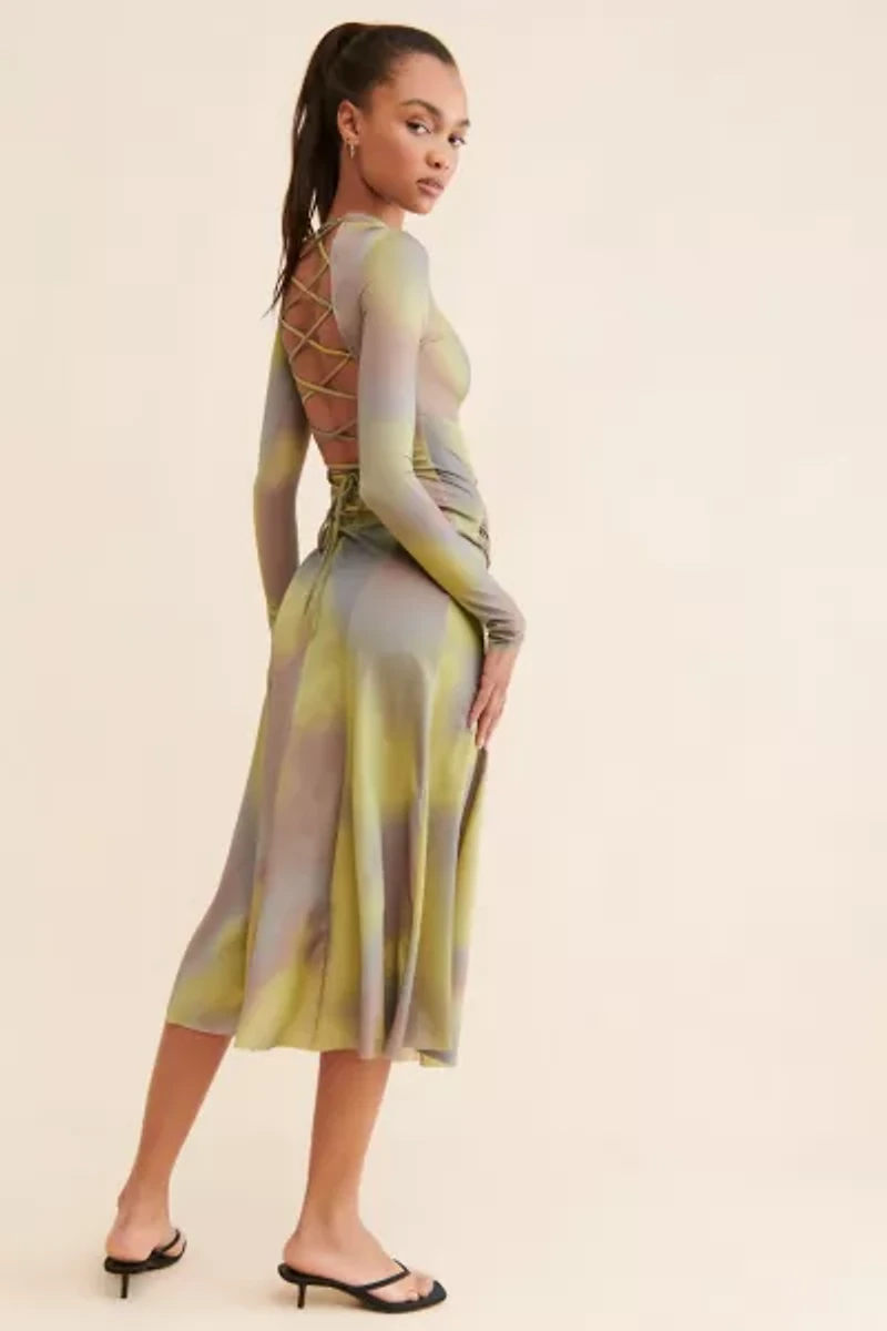 Silence + Noise Tiffany Lace-Up Midi Dress