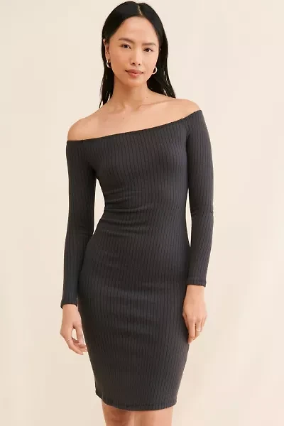 Silence + Noise Cookie Cozy Off-The-Shoulder Midi Dress