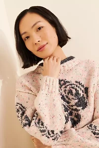 BDG Noelle Patterned Knit Mockneck Pullover Sweater