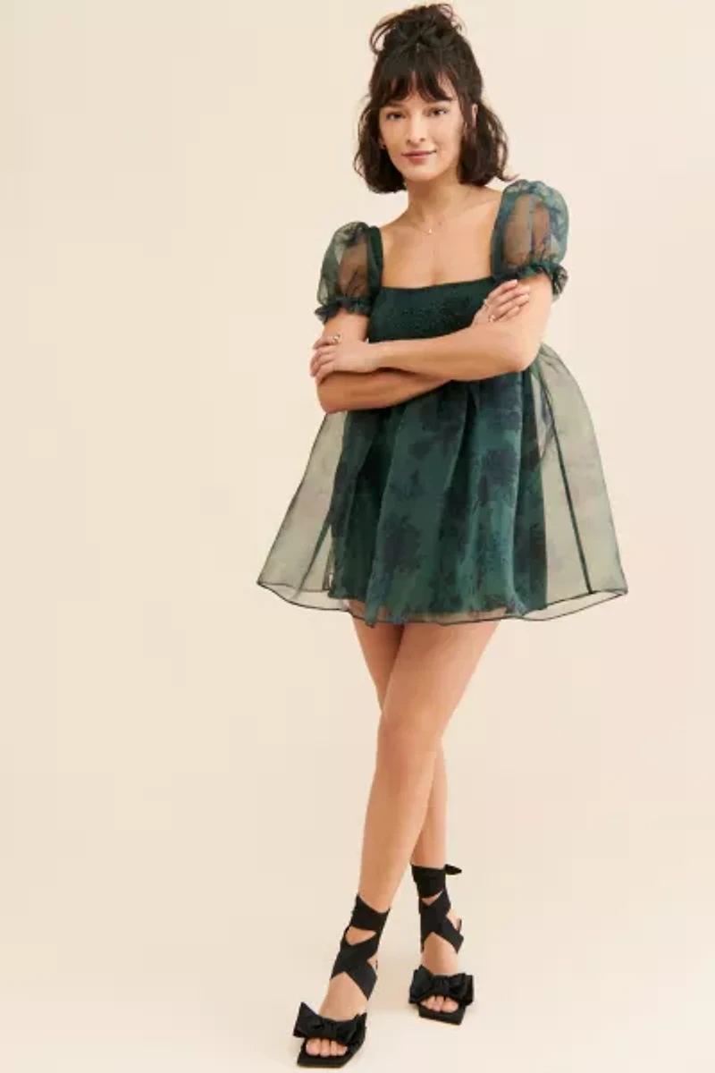 WeWoreWhat Puff-Sleeve Organza Mini Dress