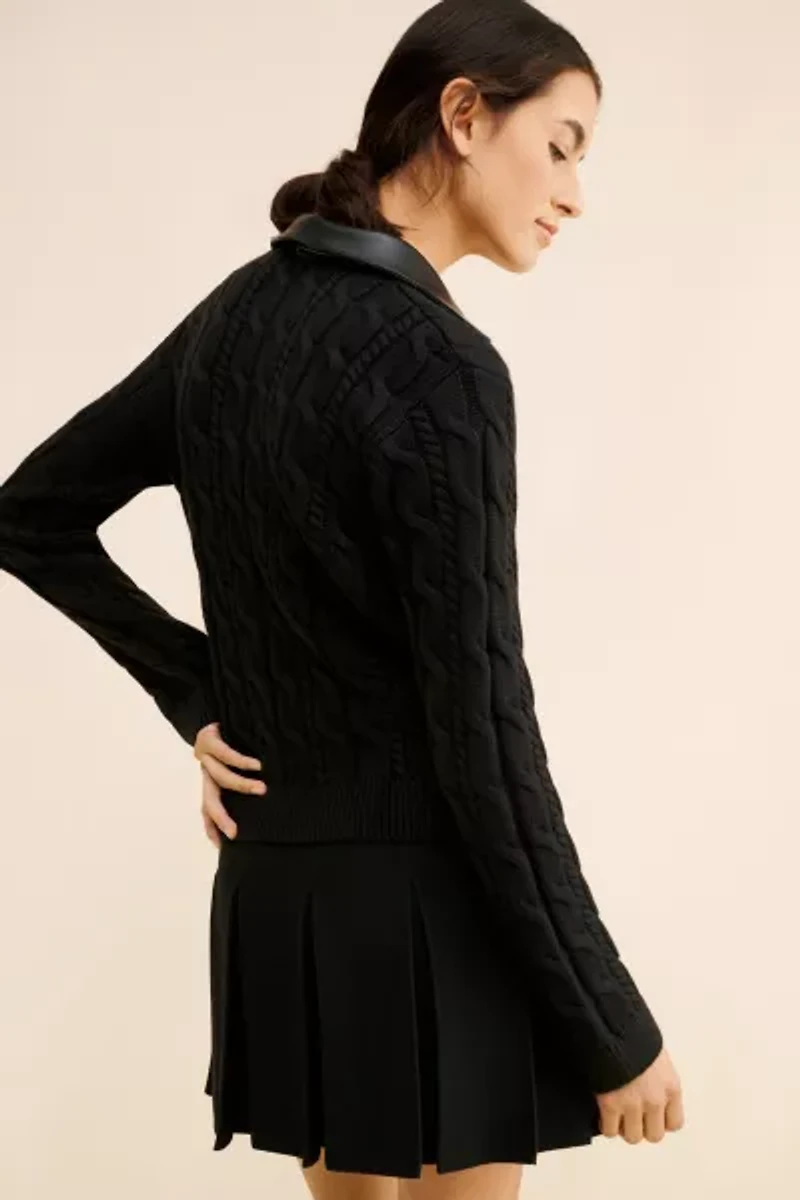 Endless Rose Vegan Leather Collar Sweater