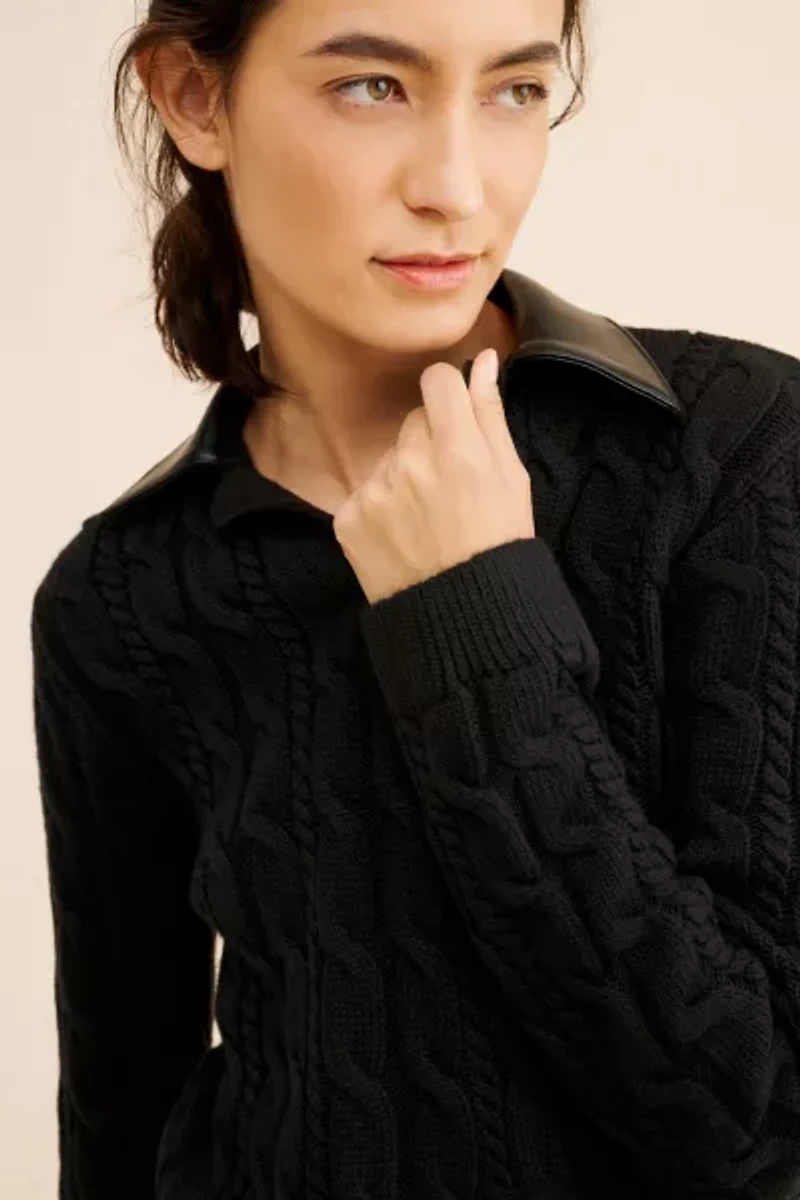 Endless Rose Vegan Leather Collar Sweater