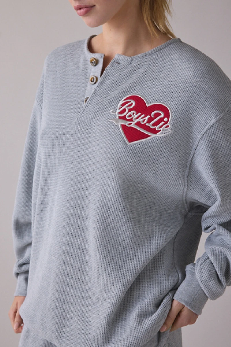 Boys Lie Signature Embroidered Graphic K-Crewneck Thermal Pullover