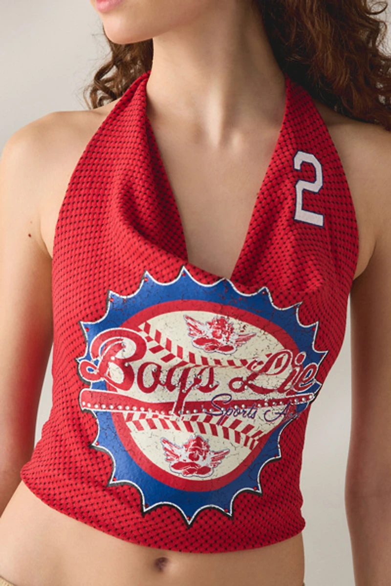 Boys Lie Sport Spice Rhinestone Baseball Graphic Halter Neck Top