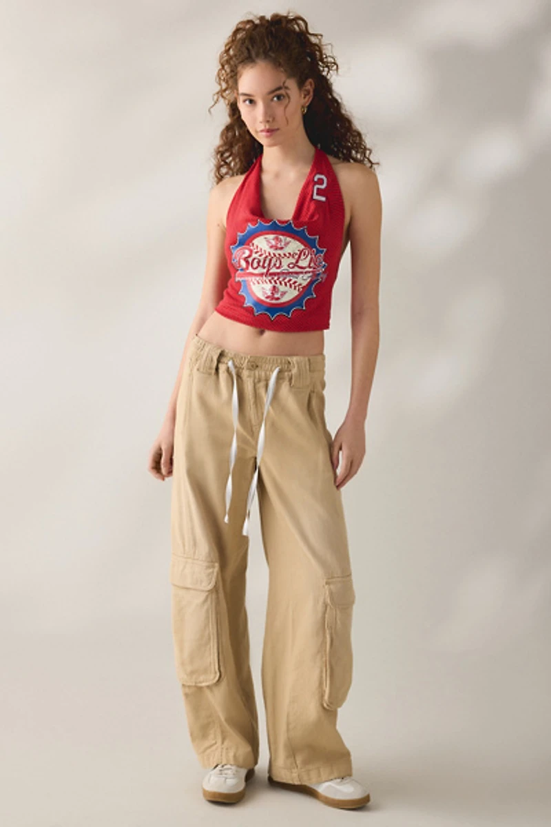 Boys Lie Sport Spice Rhinestone Baseball Graphic Halter Neck Top