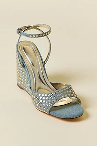 Azalea Wang Matteus Studded Denim Wedge Sandals