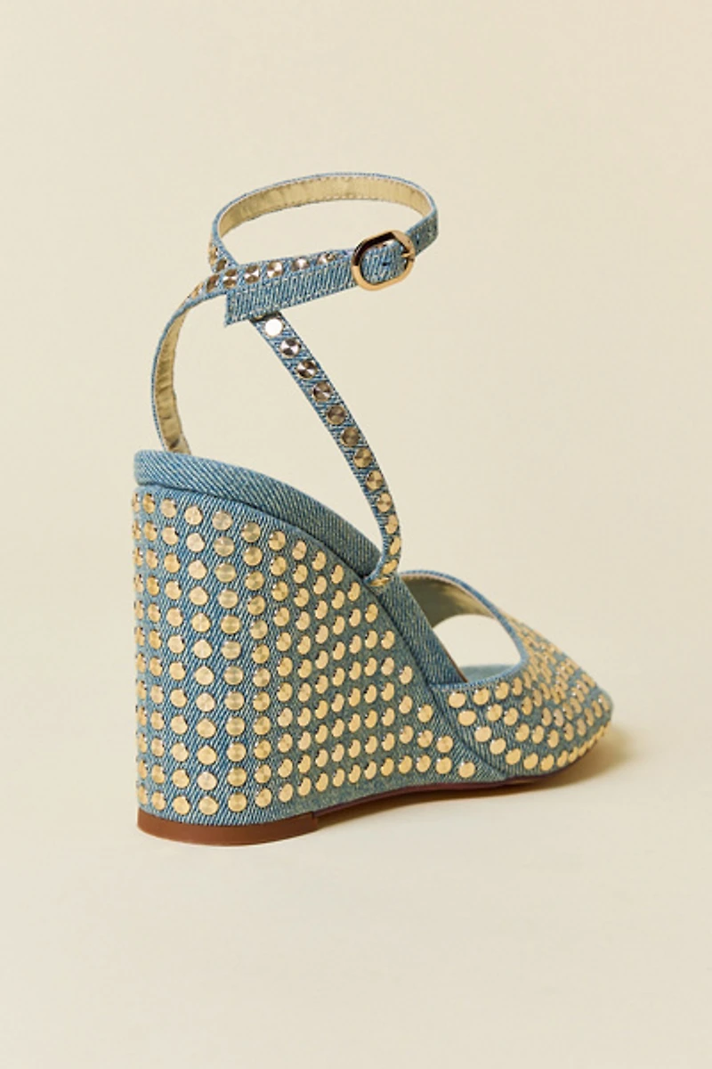 Azalea Wang Matteus Studded Denim Wedge Sandals