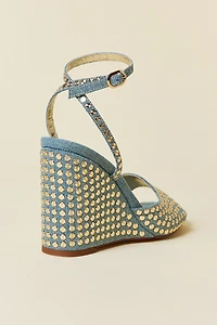 Azalea Wang Matteus Studded Denim Wedge Sandals