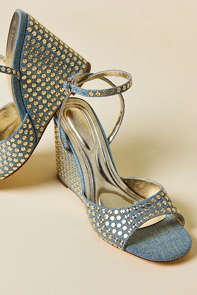 Azalea Wang Matteus Studded Denim Wedge Sandals
