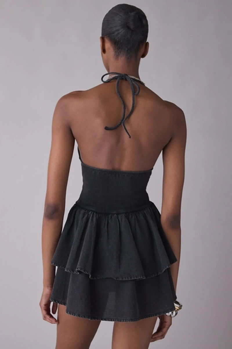 UO With The Band Mixed Media Halter Mini Dress