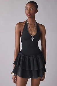 UO With The Band Mixed Media Halter Mini Dress