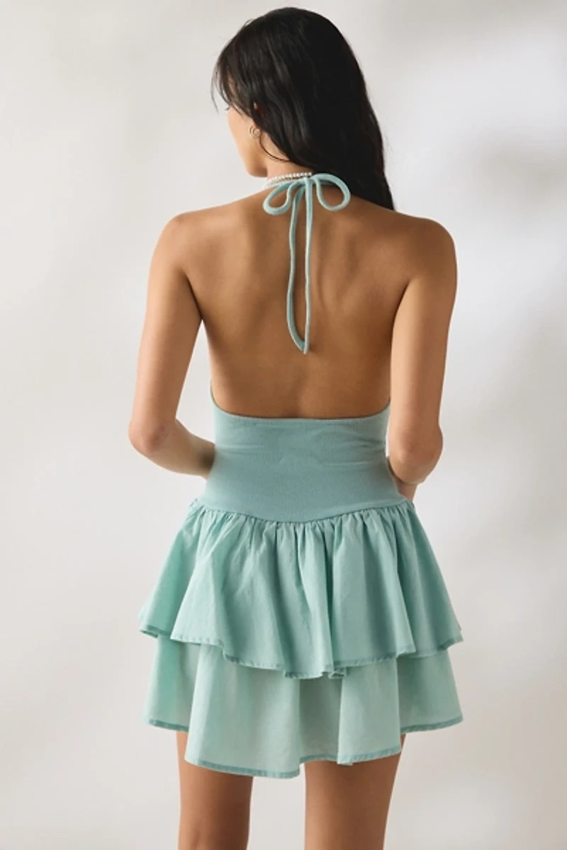 UO With The Band Mixed Media Halter Mini Dress