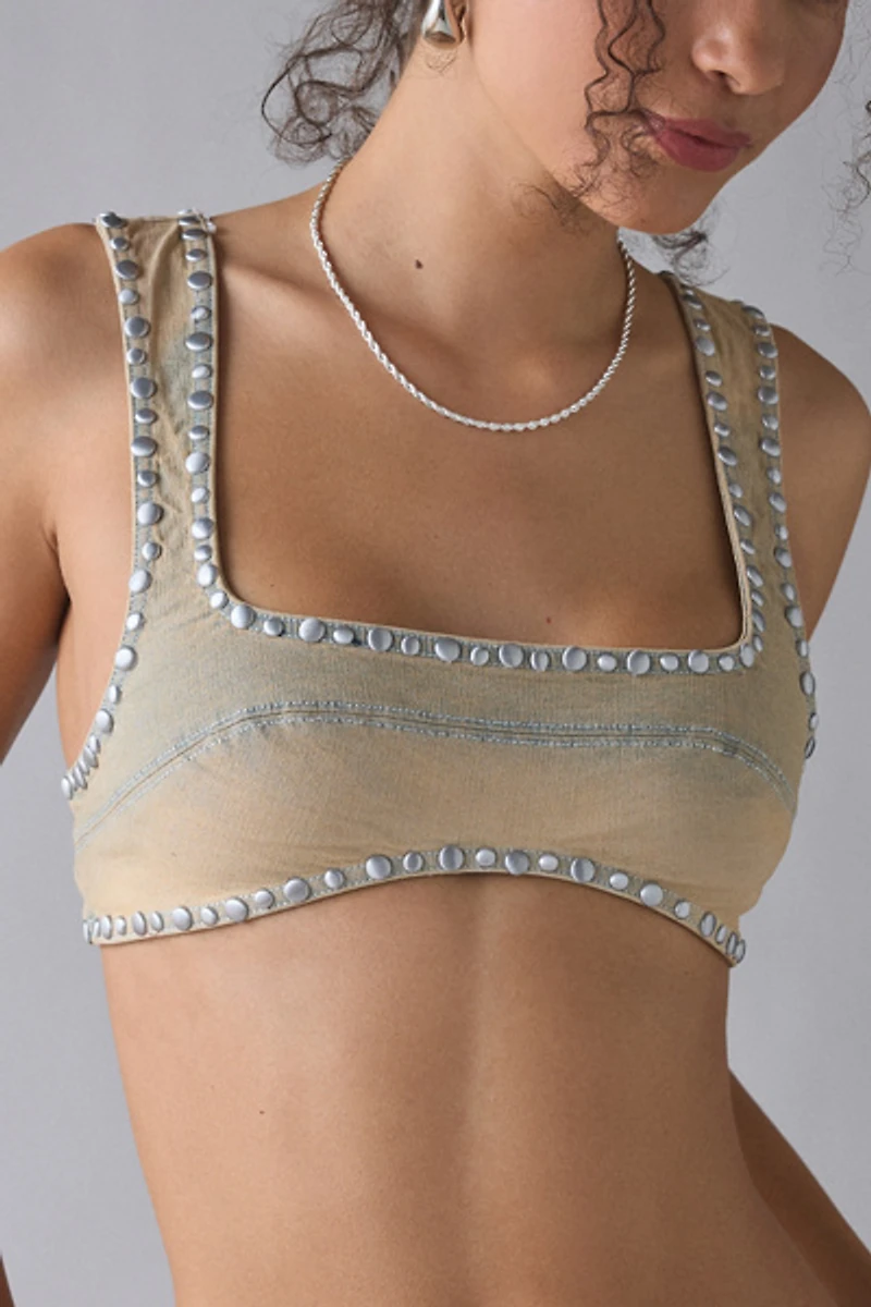 UO The Cut Studded Denim Bra Top