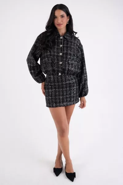 Amy Lynn Marnie Sequin Tweed Cropped Jacket