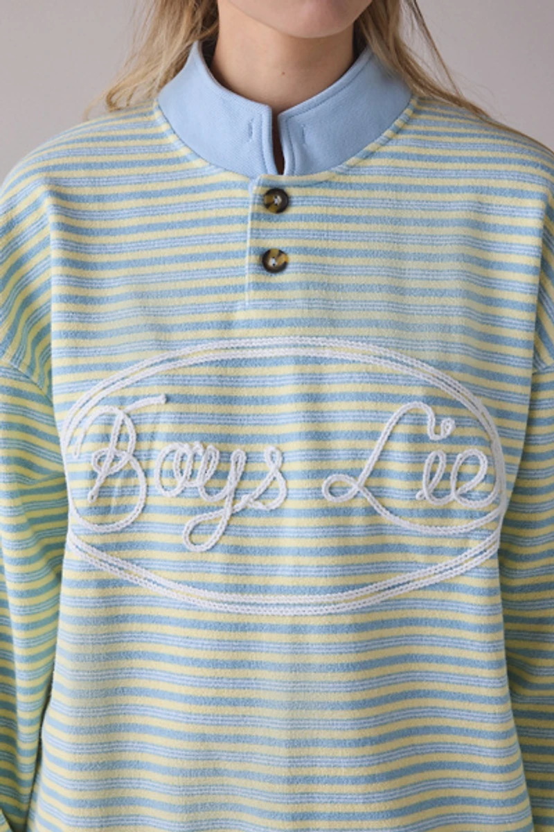 Boys Lie Honor Roll Embroidered Graphic Henley Crew Neck Pullover