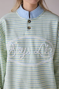 Boys Lie Honor Roll Embroidered Graphic Henley Crew Neck Pullover
