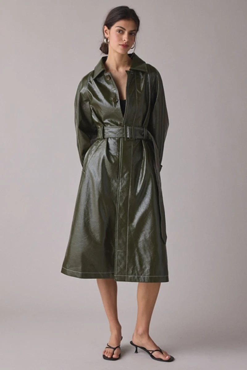 Hosbjerg Tori Coated Faux Leather Trench Coat