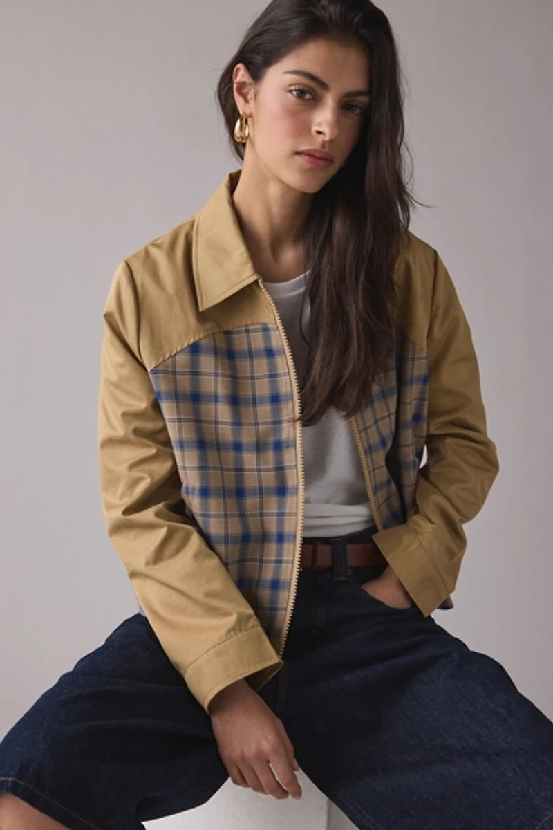 Hosbjerg Blaze Spliced Check + Faux Leather Zip-Up Jacket