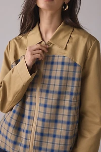 Hosbjerg Blaze Spliced Check + Faux Leather Zip-Up Jacket