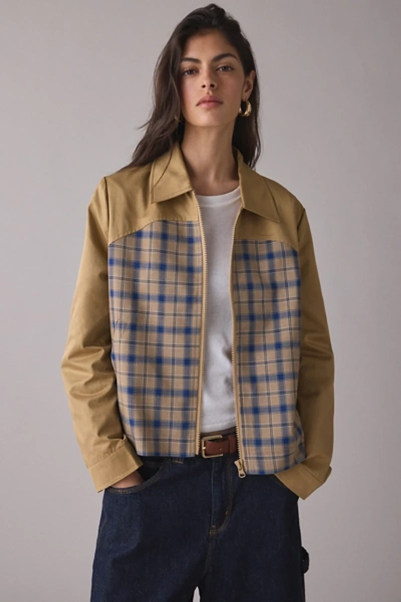 Hosbjerg Blaze Spliced Check + Faux Leather Zip-Up Jacket