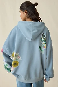 BDG Dusty Blooming Butterflies Patchwork Graphic Oversized Zip-Up Hoodie Sweatshirt