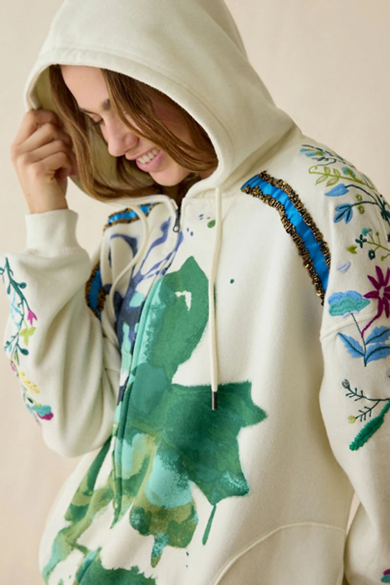 BDG Dusty Embellished Bloom Graphic Oversized Zip-Up Hoodie Sweatshirt