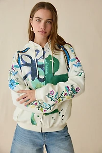 BDG Dusty Embellished Bloom Graphic Oversized Zip-Up Hoodie Sweatshirt