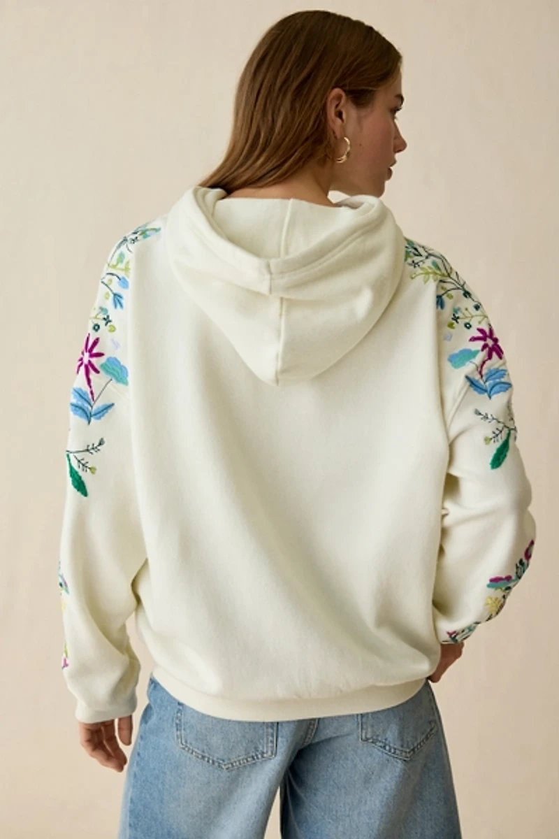BDG Dusty Embellished Bloom Graphic Oversized Zip-Up Hoodie Sweatshirt