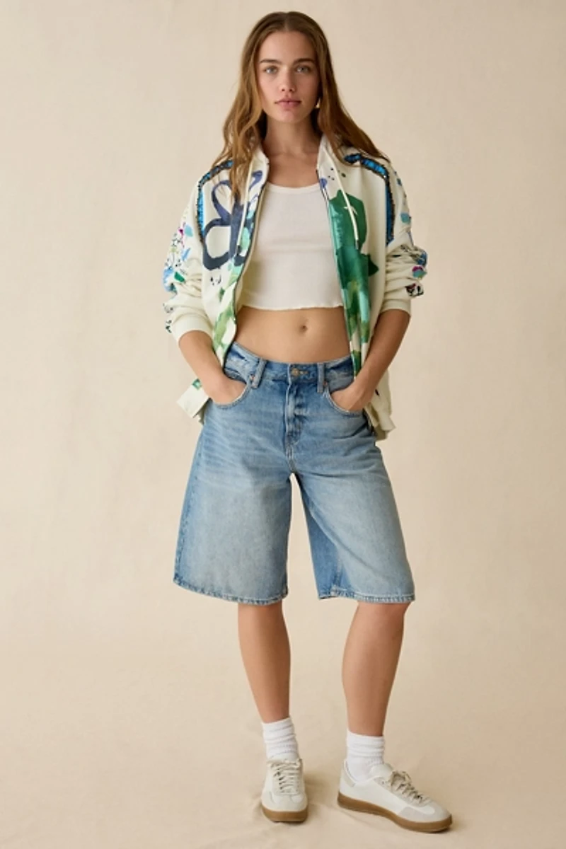 BDG Dusty Embellished Bloom Graphic Oversized Zip-Up Hoodie Sweatshirt