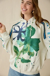 BDG Dusty Embellished Bloom Graphic Oversized Zip-Up Hoodie Sweatshirt