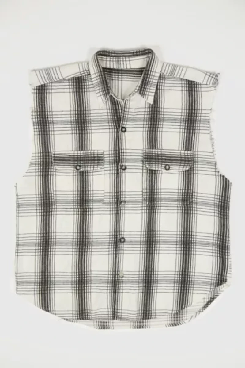 Vintage Sleeveless Plaid Button-Down Shirt