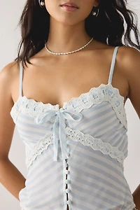 LoveShackFancy Anika Button-Front Lace Trim Cami