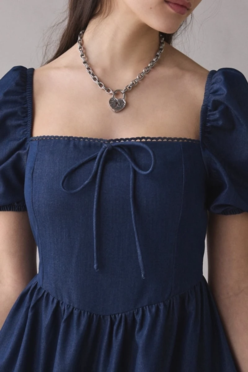 Glamorous Square Neckline Puff Sleeve Corset Midi Dress