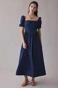 Glamorous Square Neckline Puff Sleeve Corset Midi Dress