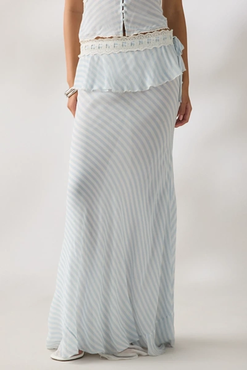 LoveShackFancy Sylette Lace Trim Tiered Maxi Skirt
