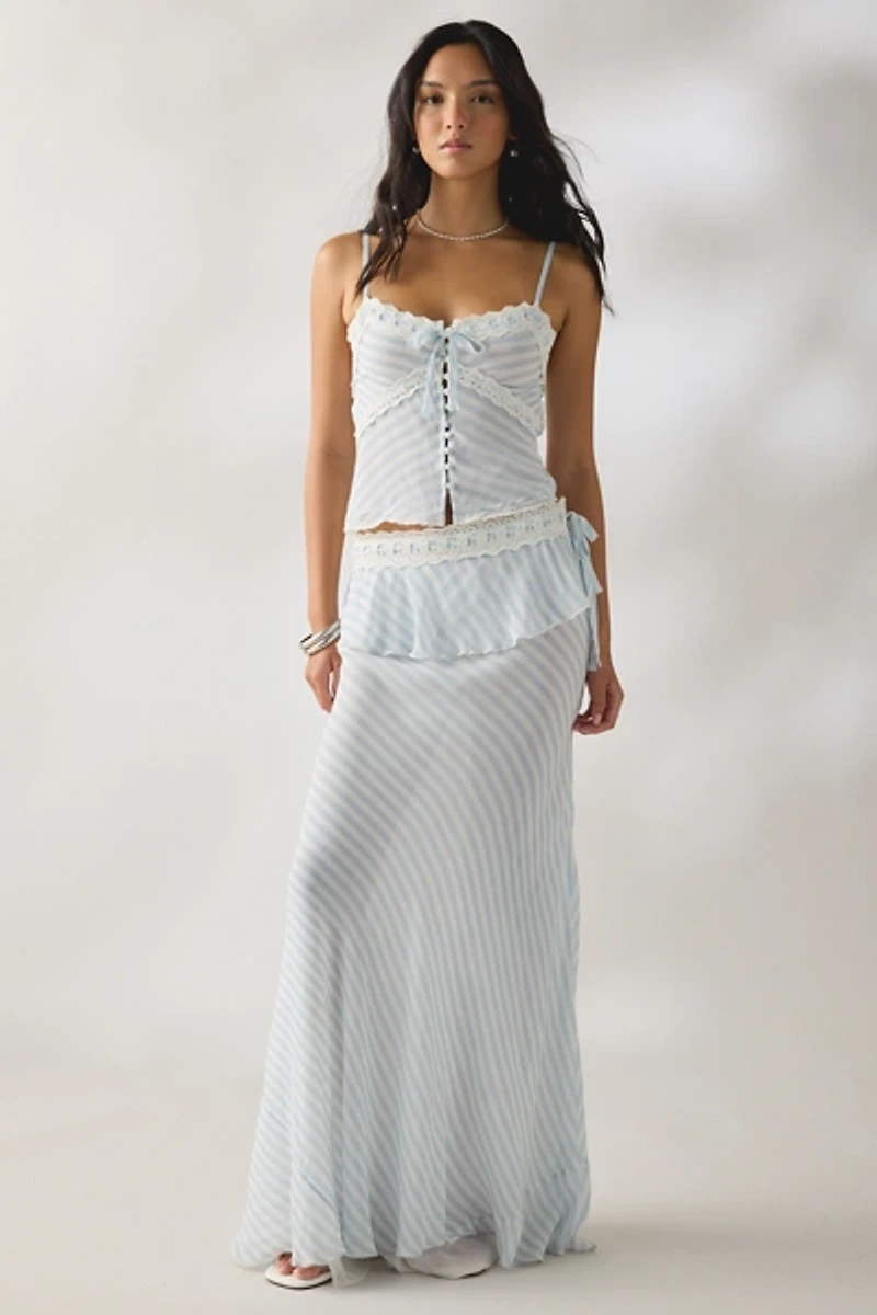 LoveShackFancy Sylette Lace Trim Tiered Maxi Skirt