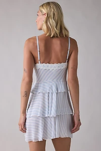 LoveShackFancy Marlia Striped Chiffon Tiered Mini Dress