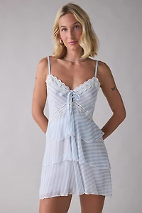 LoveShackFancy Marlia Striped Chiffon Tiered Mini Dress