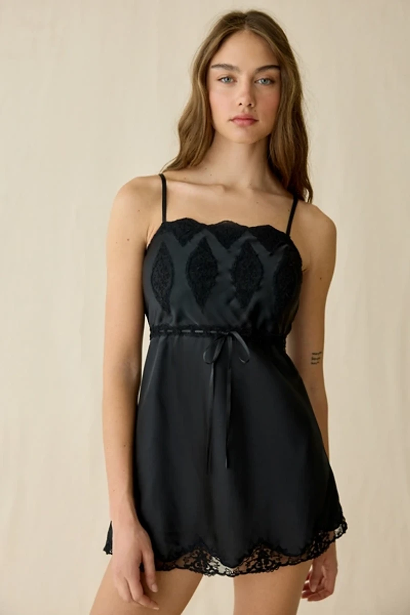 LoveShackFancy Sanna Lace Trim Slip Mini Dress