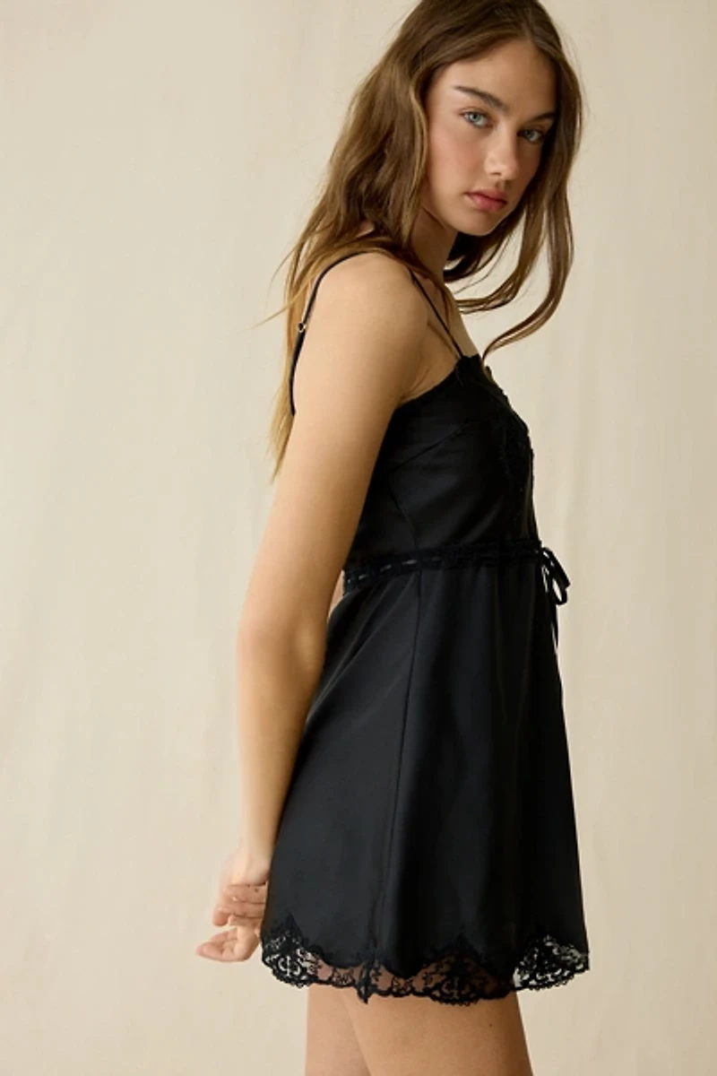 LoveShackFancy Sanna Lace Trim Slip Mini Dress
